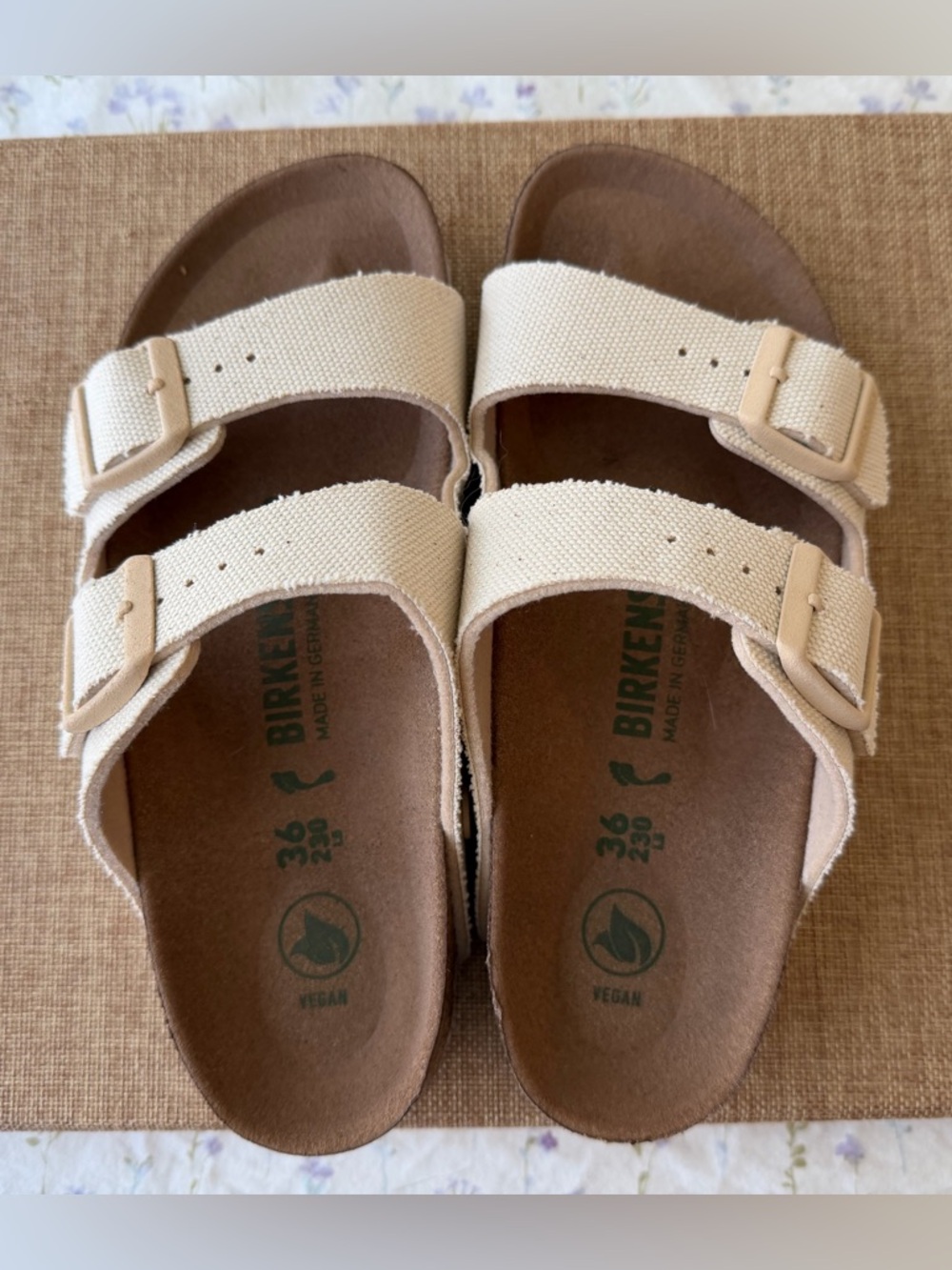 Birkenstock Cream Double-Strap Canvas Sandals